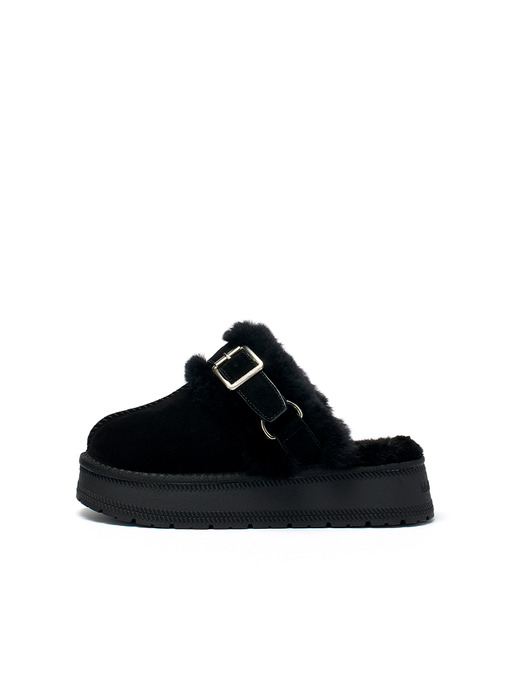 BUCKLE FUR BLOAFER IN BLACK