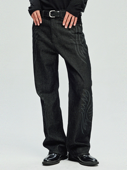 laser cowboy flare denim pants black