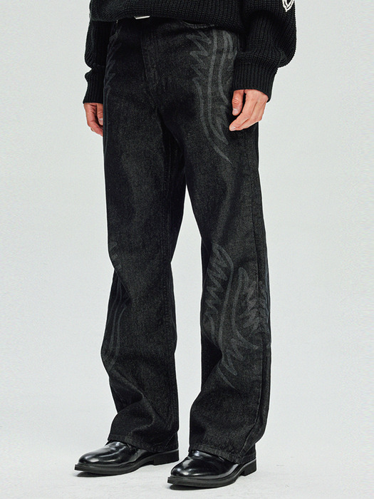 laser cowboy flare denim pants black