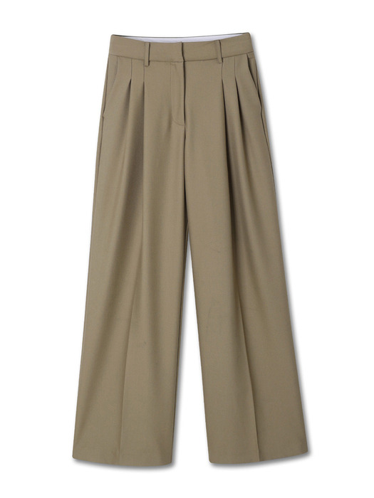 RELAX TWO-TUCK WIDE SLACKS KHAKI BEIGE