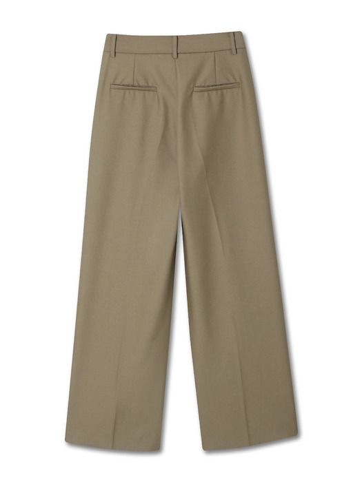 RELAX TWO-TUCK WIDE SLACKS KHAKI BEIGE