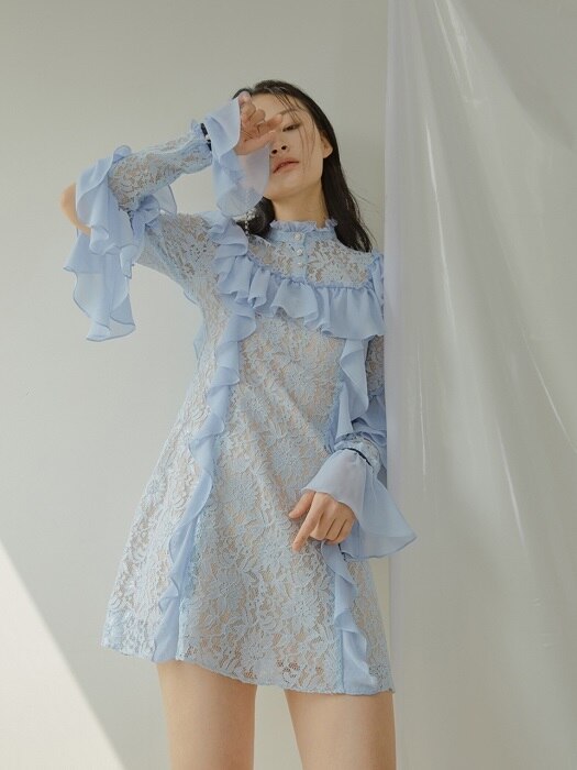 Lace Ruffle Dress [Blue]