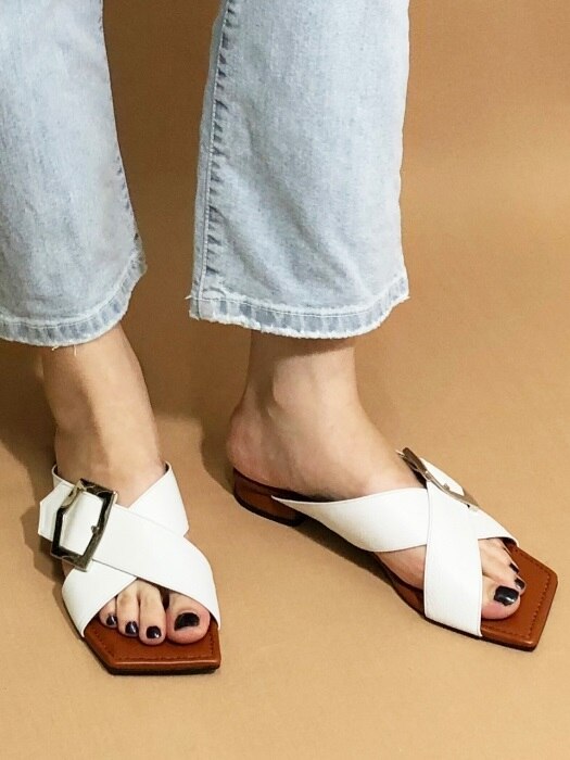 SQUARE BUCKLE X MULE 2cm M-IG-180606 WHITECAMEL