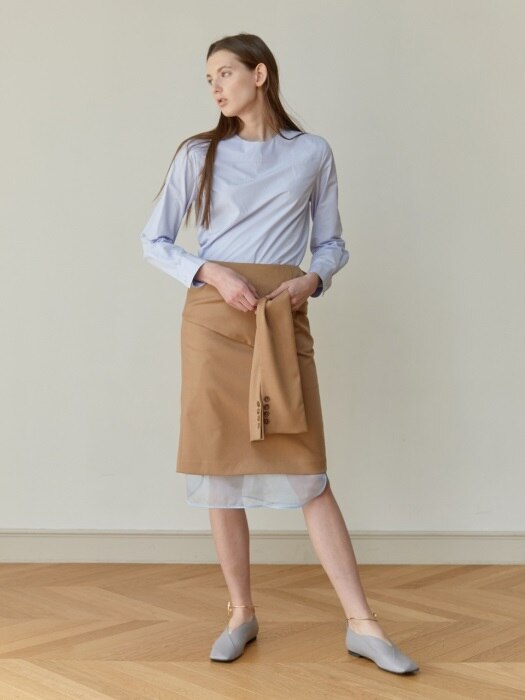 TIE-WAIST MIDI SKIRT (BEIGE)