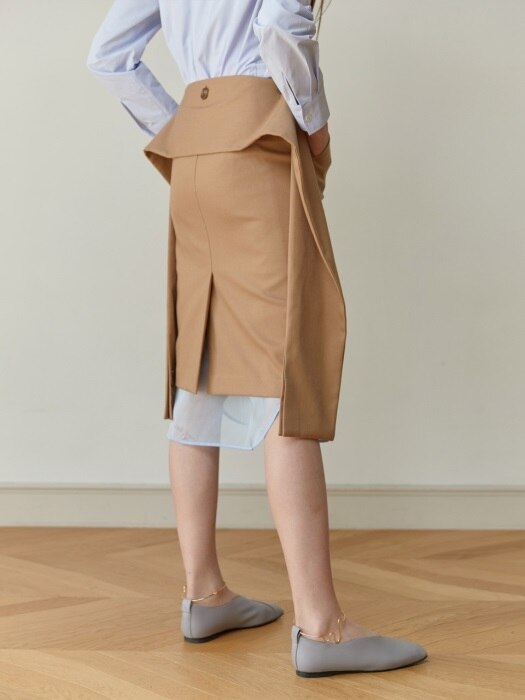 TIE-WAIST MIDI SKIRT (BEIGE)