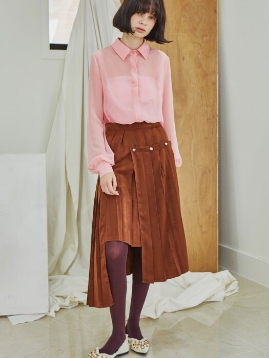 Layered Button Pleats Skirt_Brown