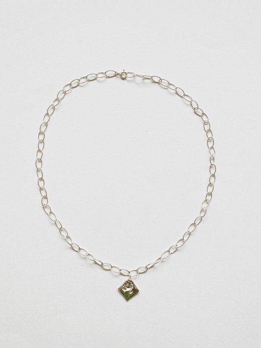 Rose Oval Chain Necklace (Silver)