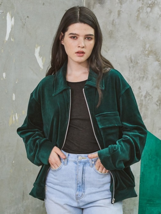 Cozy Velvet Short Jacket Green