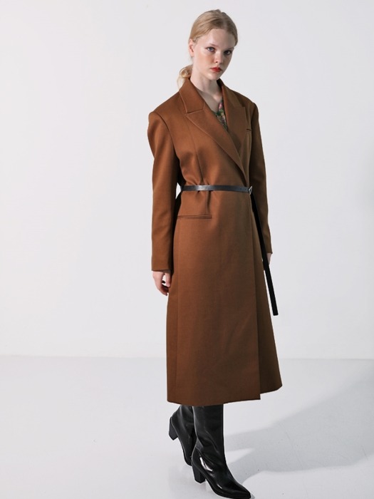Line Long Wool Brown Coat