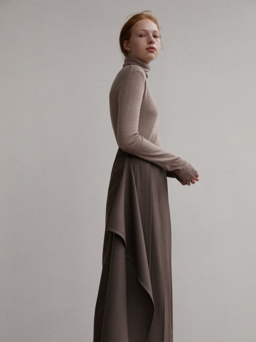 Three-way pleats skirt - Brown