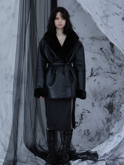 REVERSIBLE LEATHER FUR COAT black 