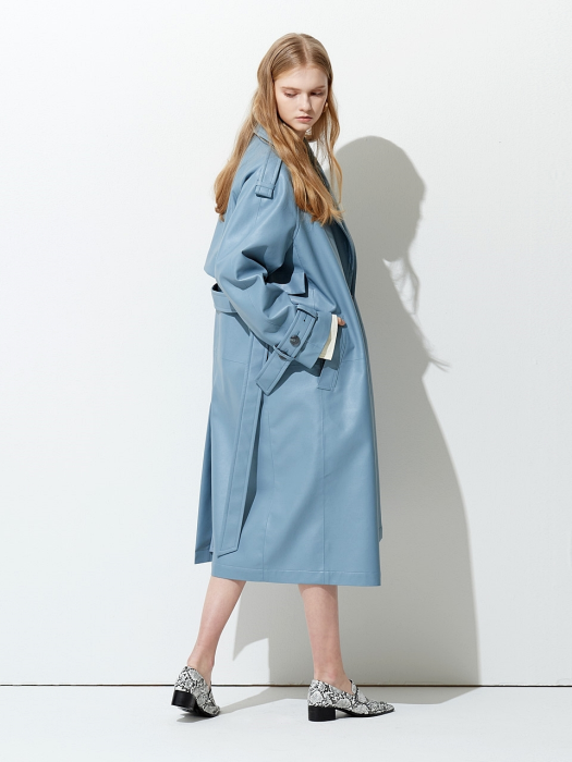 OVERSIZE BUTTON POINT ECO TRENCH COAT BLUE