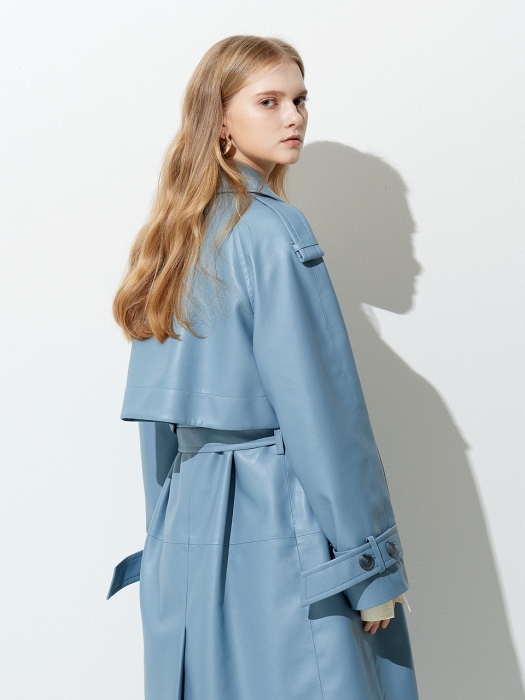 OVERSIZE BUTTON POINT ECO TRENCH COAT BLUE