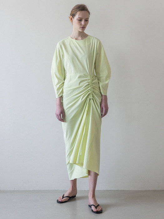 Side Shirring Two-way Long Dress_Lime