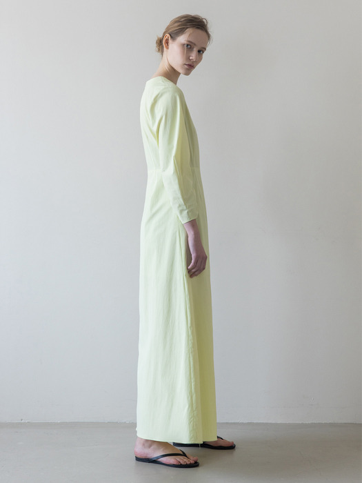 Side Shirring Two-way Long Dress_Lime