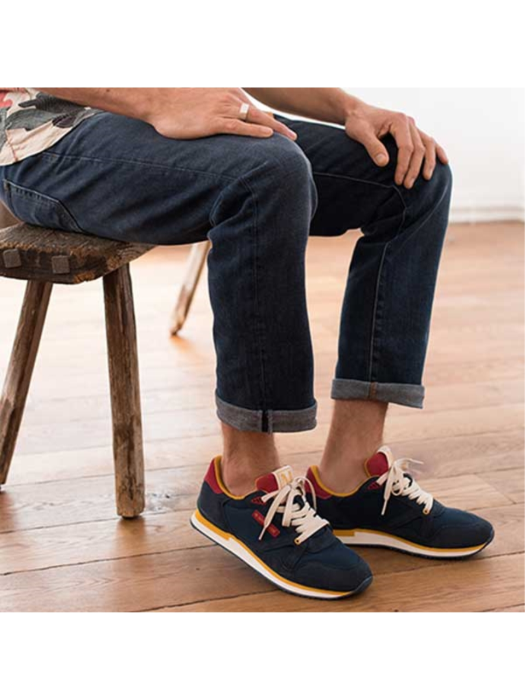 Mens Andre Suede Navy Red Sneakers