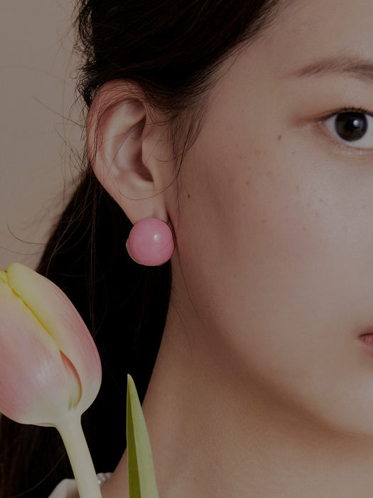 Enamel Ball Earrings_20 Pink