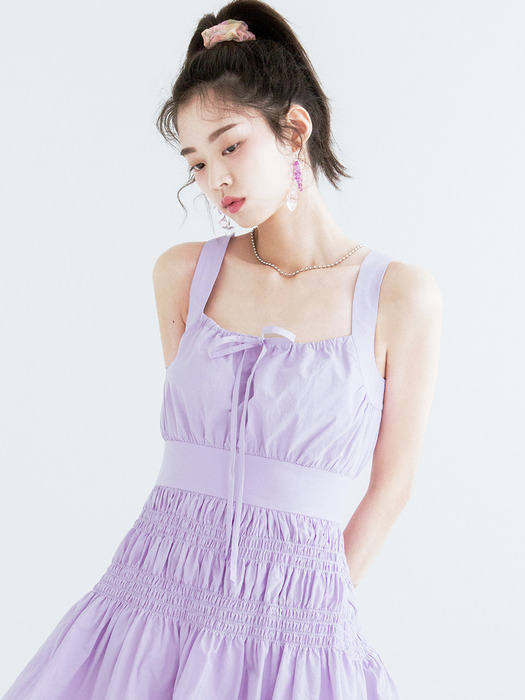 Shirring ribbon dress (Lavender)