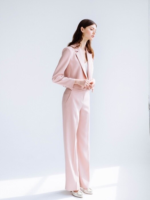 [미전시]CLEMENCE Tuxedo crop blazer & Trousers (Light Coral Pink)
