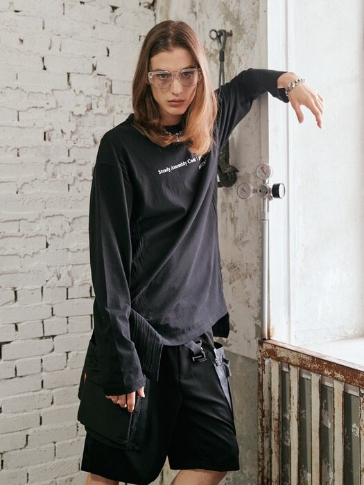 PLEATS SIDE LONG SLEEVE BLACK