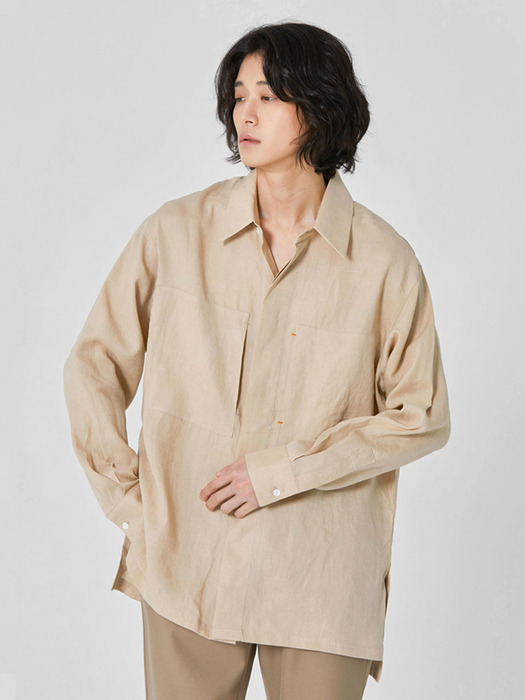  ORGANIC Double Pocket Linen Shirt_Beige