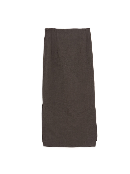 Wool Unbalance Slit Button Midi Skirt Charcoal Brown