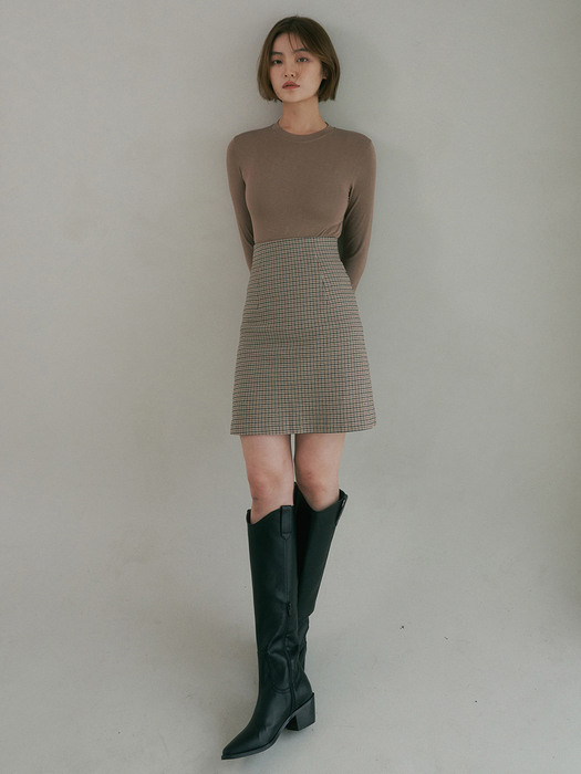 [SET] NOS LONG SLEEVE BEIGE+NOS CHECK MINI SKIRT BEIGE