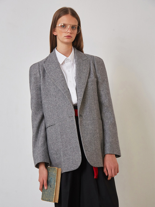 Oversized wool shoulder Jacket_Gray