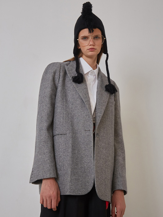 Oversized wool shoulder Jacket_Gray