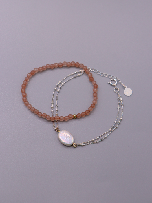 Jade & Natural Pearl Layered Bracelet Ib99 [Gold]