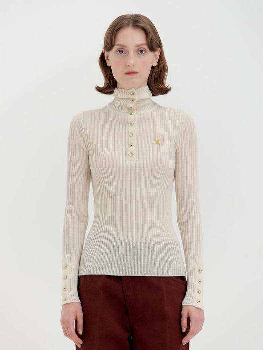 QIAH Buttoned Turtleneck Pullover - Ivory