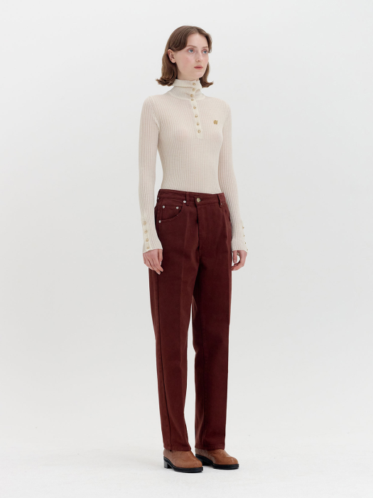 QIAH Buttoned Turtleneck Pullover - Ivory