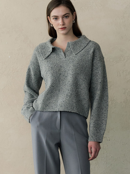 comos434 wool pullover collar knit (gray)