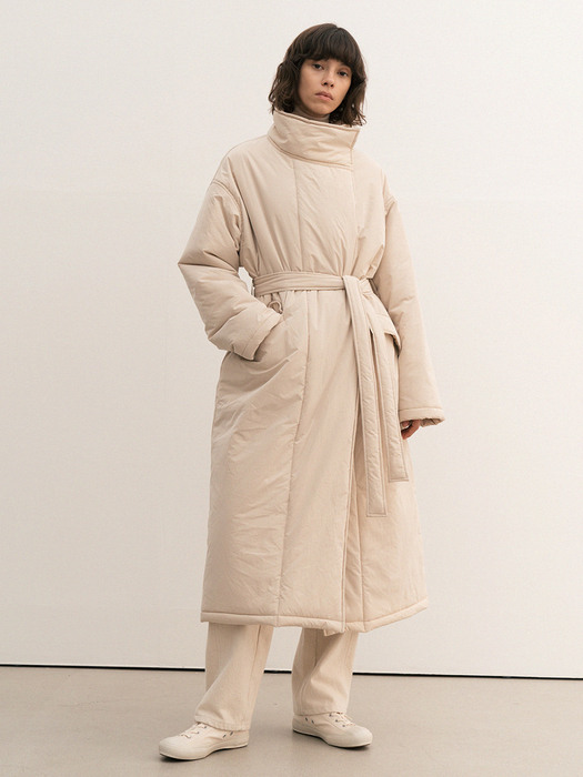 high-neck long padding coat (beige)