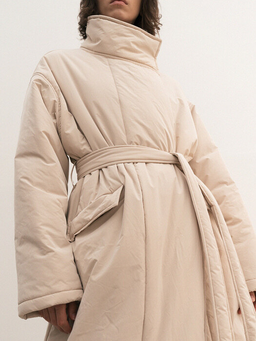 high-neck long padding coat (beige)
