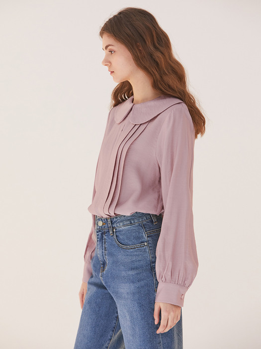 ROUND COLLAR PLEATS BLOUSE PINK