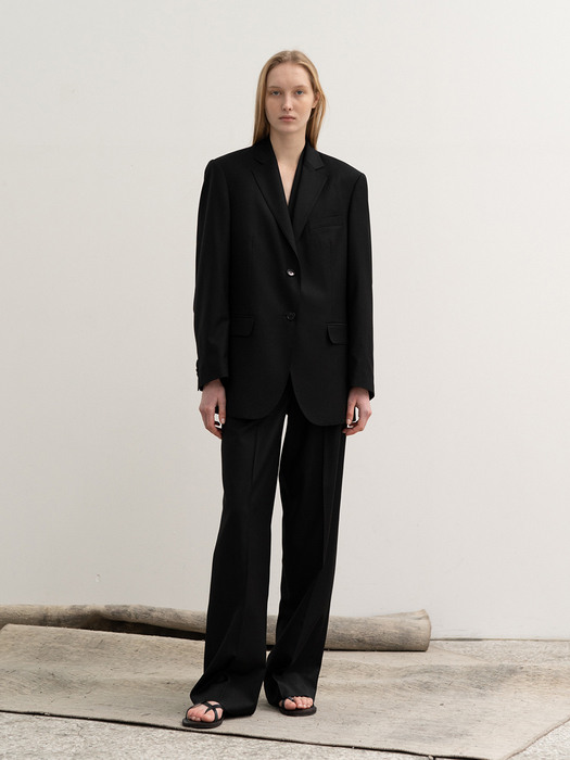wool over-fit single jacket (black)