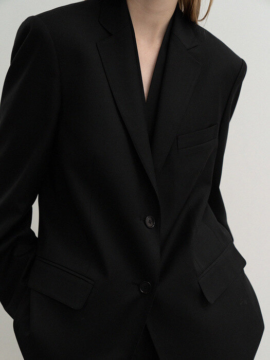 wool over-fit single jacket (black)