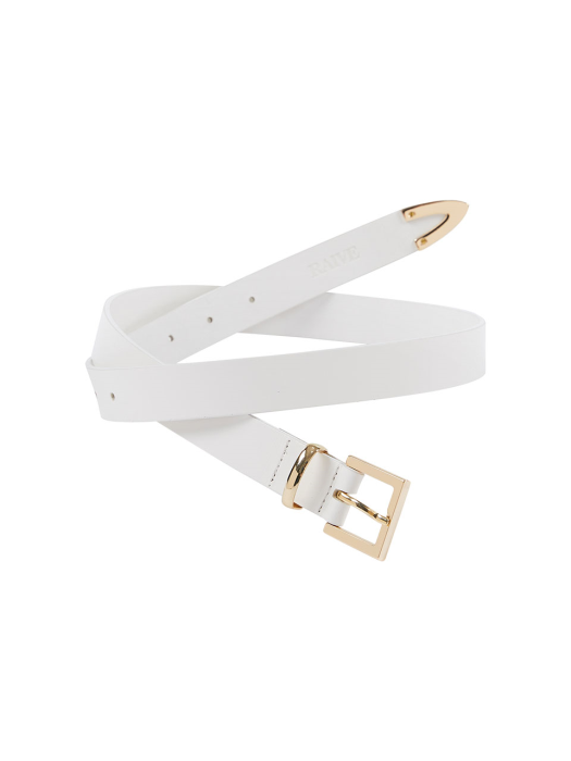 Metal Tip Plain Leather Belt in Ivory VX1MT100-03