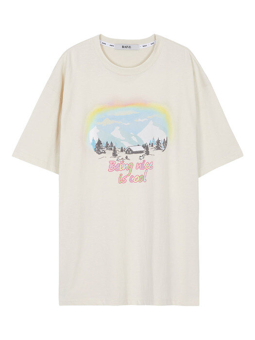 Oversized Drawing Print Tee in Ivory VW1ME057-03