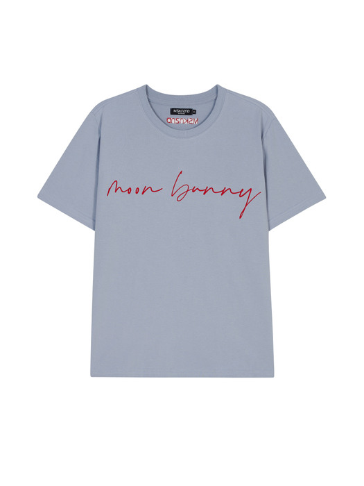 MOON BUNNY LETTERING EMBROIDERY T-SHIRT PALE BLUE