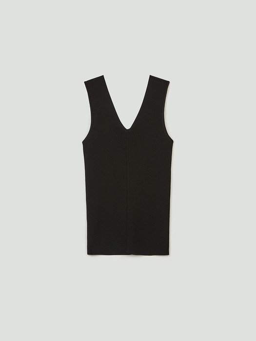 Ribbed silk-blend vest(Black)