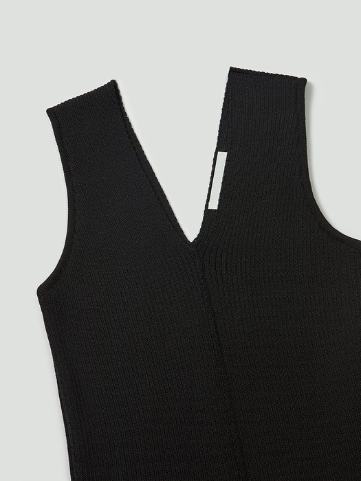 Ribbed silk-blend vest(Black)