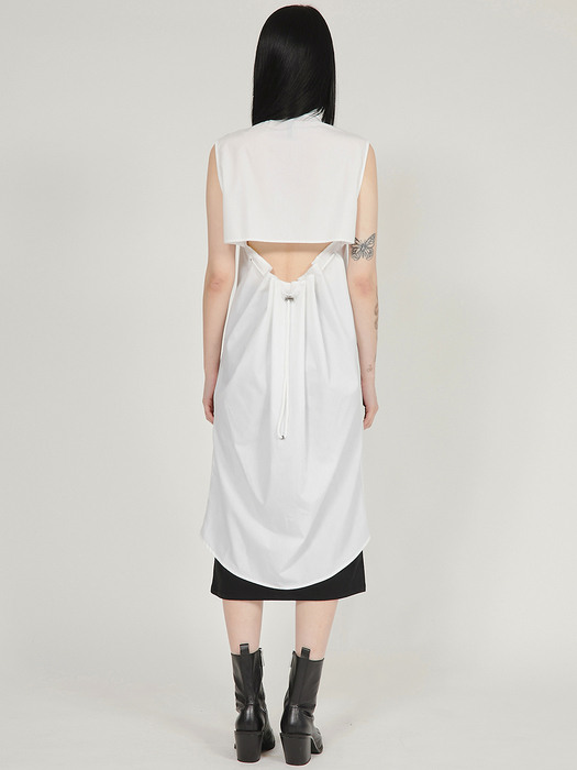 Backless Sleveless Shirt Dress - Off White (FL-175)