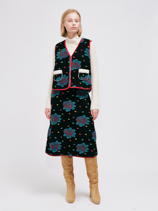 patterned wool-blend skirt