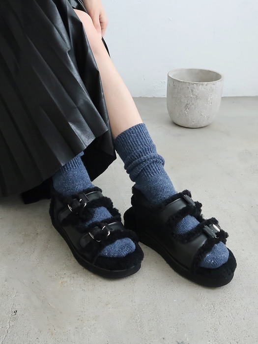 [단독]IS1293_Fur Buckle Sandals (3color)