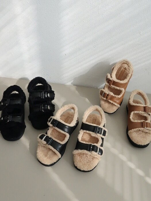 [단독]IS1293_Fur Buckle Sandals (3color)