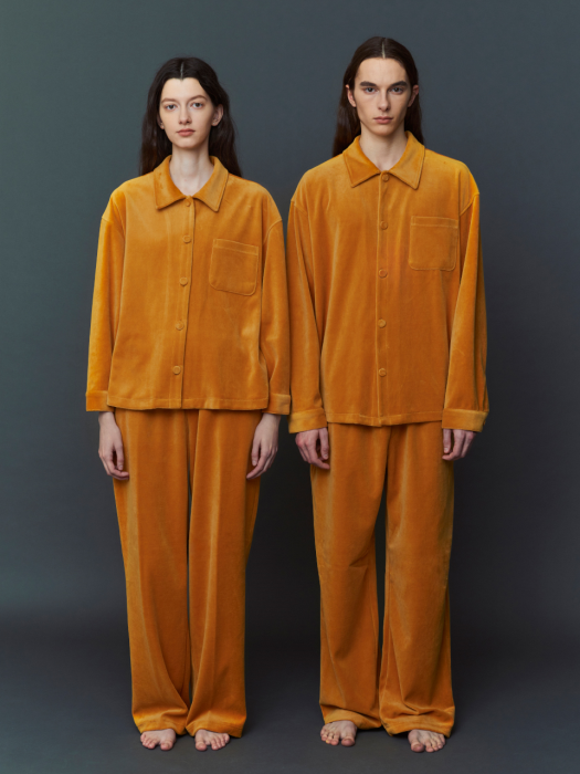 VELOUR PAJAMA COUPLE SET_mustard