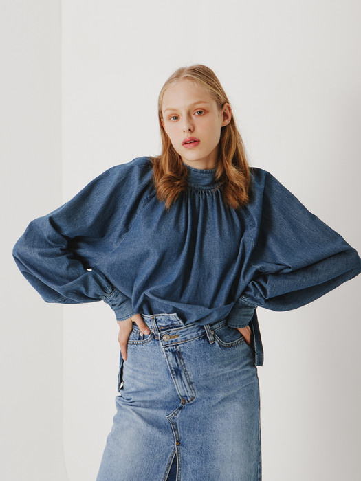 planet-68 high neck denim blouse_blue