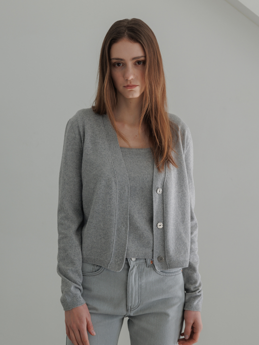GREY CASHMERE COTTON SEAMLESS KNIT TOP